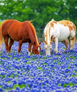 Aesthetic Bluebonnets And Horses paint by number