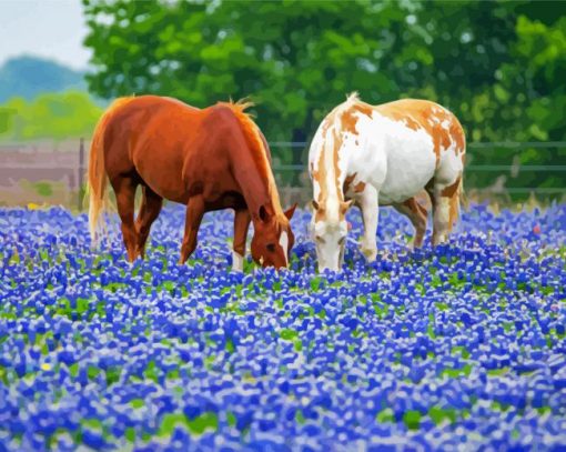 Aesthetic Bluebonnets And Horses paint by number