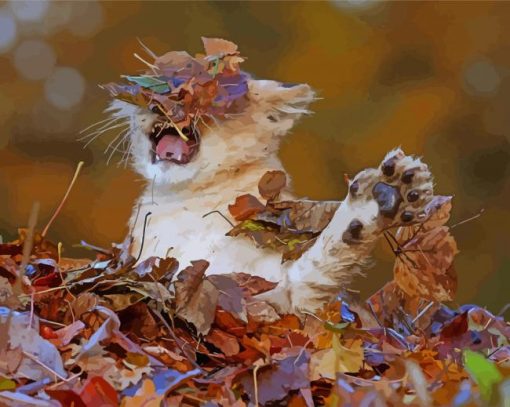 Aesthetic Lion Cup In Leaves paint by number