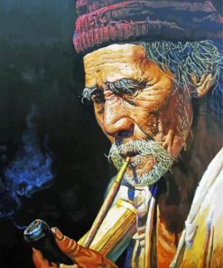 Asian Man With Pipe paint by number