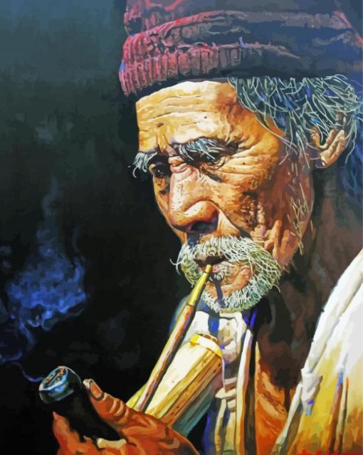 Asian Man With Pipe paint by number