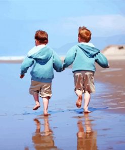 Boy Children On Beach paint by number