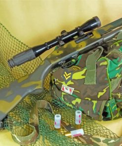 Green Rifle With Scope And Bag Hunting Equipement paint by number