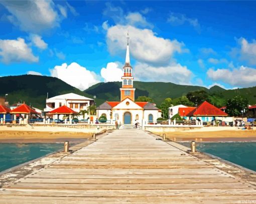 Martinique Beach Boardwalk paint by number