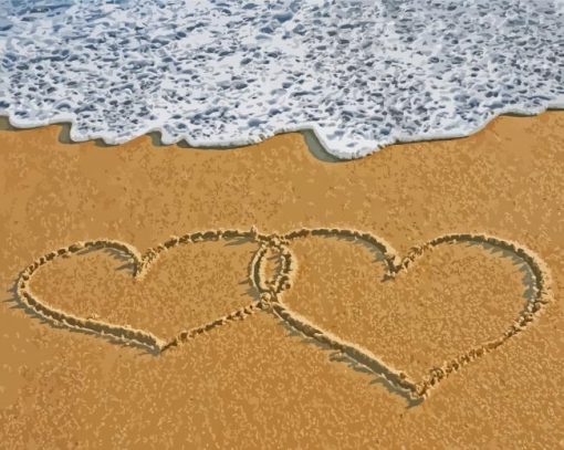 Tropical Beach With Hearts In Sand paint by number