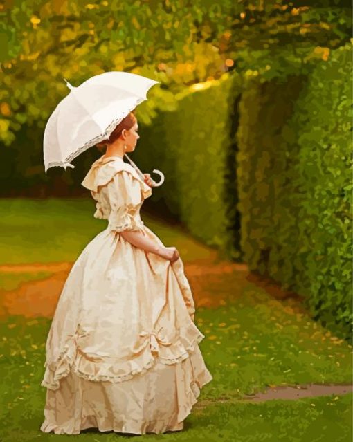 Victorian Woman Holding A Parasol paint by number