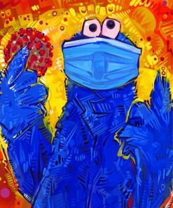 Cookie Monster Wearing Face Mask paint by number