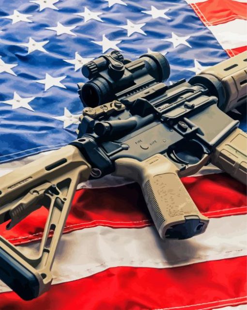 Gun On American Flag paint by number