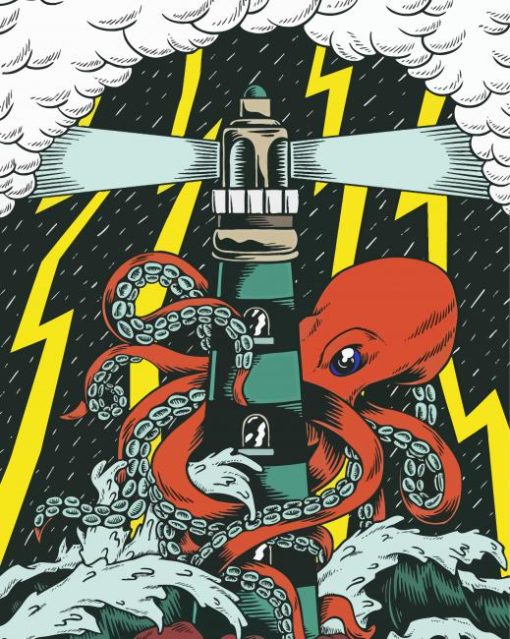 Lighthouse And Octopus paint by number