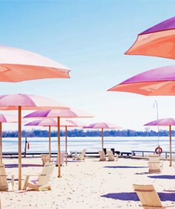 Pink Umbrellas In Toronto Beach paint by number