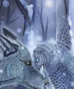 Snow Owl And Wolf paint by number