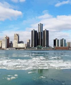 United States Detroit Skyline paint by number