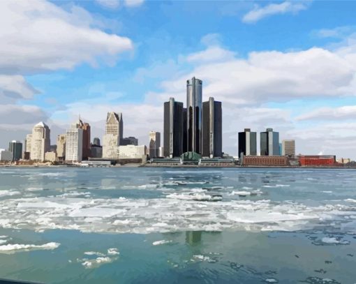 United States Detroit Skyline paint by number
