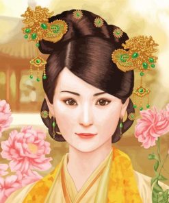 Ancient Chinese Girl With Flowers paint by number