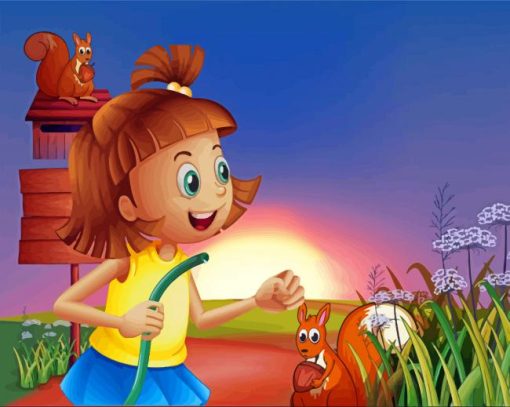 Cartoon Girl With Water Hose paint by number