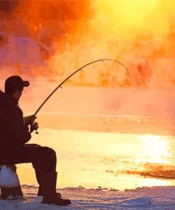 Ice Fishing At Sunset paint by number