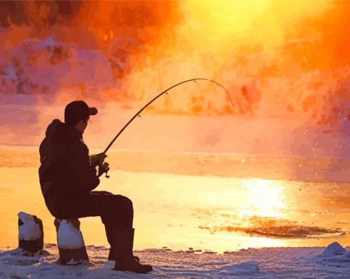 Ice Fishing At Sunset paint by number