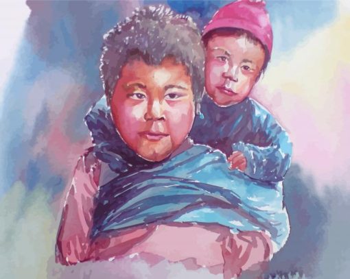 Nepali Watercolor Children paint by number