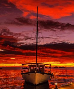 Sunset With Boat paint by number