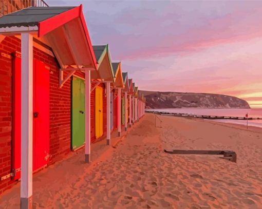 Swanage Sunset Beach paint by number