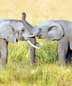 Two Elephants Greeting Each Other paint by number