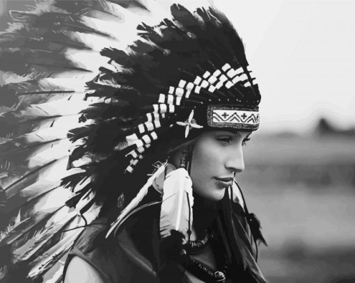 Black And White Native Girl Side Profile paint by number