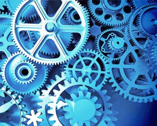 Blue Mechanical Gears paint by number