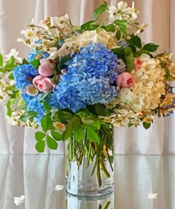 Blue And White Flowers In Vase paint by number