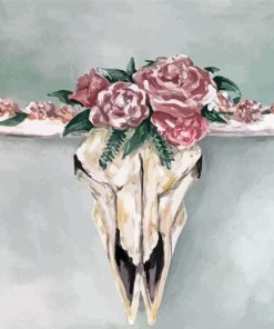 Bull Skull And Flowers paint by number