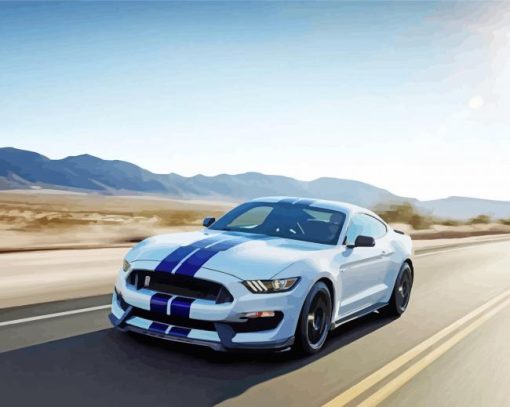 Cool White And Blue Mustang On Road paint by number