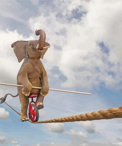 Elephant With Unicycle On A Tightrope paint by number
