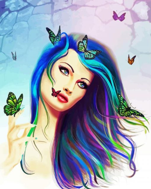 Fantasy Girl And Butterflies paint by number