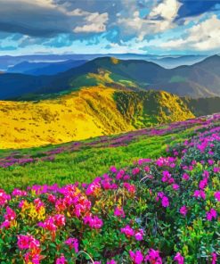 Flowers And Mountains Landscape paint by number
