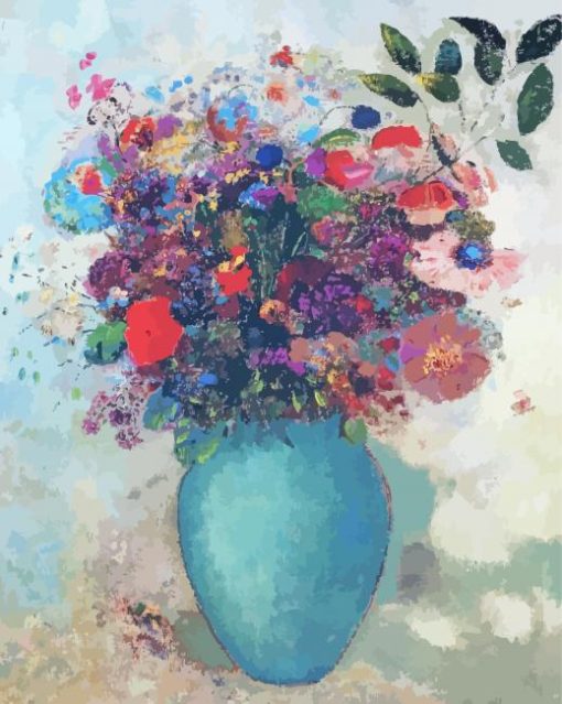 Flowers In Turquoise Vase Art paint by number