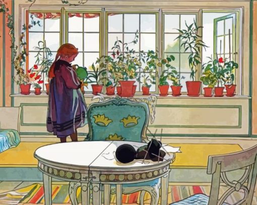 Flowers On The Windowsill By Carl Larsson paint by number