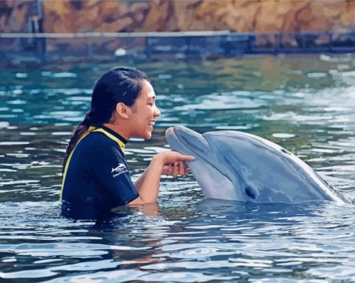 Girl Kissing Dolphin paint by number