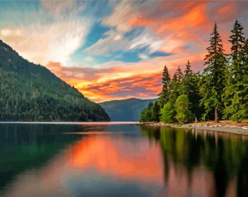 Lake Crescent At Sunset paint by number