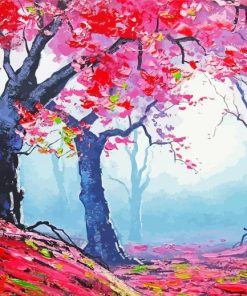 Pink Forest Trees Art paint by number