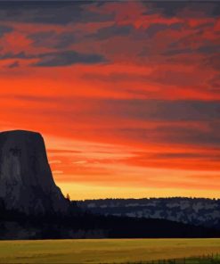 Sunset At Devil Tower paint by number