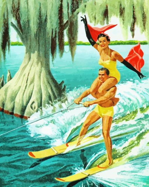 Water Ski Couple paint by number