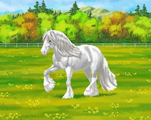 White Draft Horse paint by number