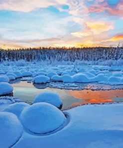 Winter Stream Landscape paint by number