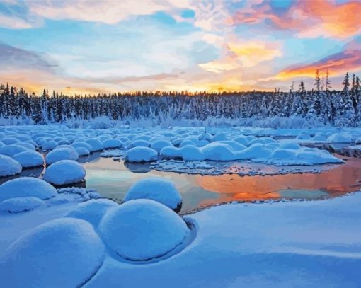 Winter Stream Landscape paint by number