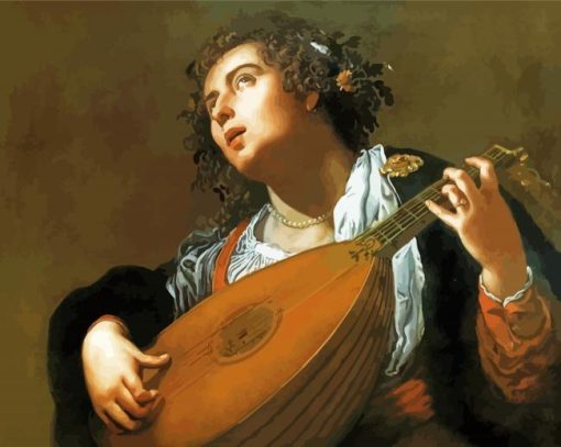 Woman Playing A Lute By Artemisia Gentileschi paint by number