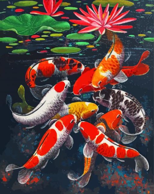 Aesthetic 9 Koi Fish paint by number