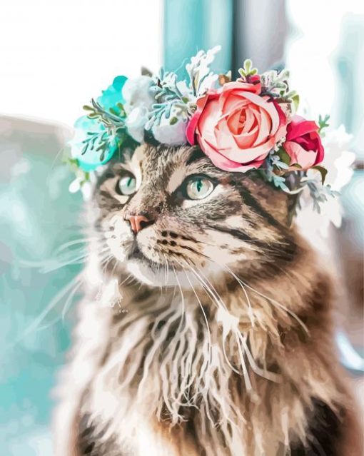 Aesthetic Cat Floral Crown Animal paint by number