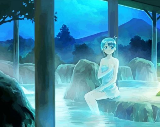 Anime Girl In Onsen paint by number