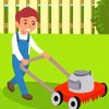 Boy Cutting Grass With Lawn Mower paint by number