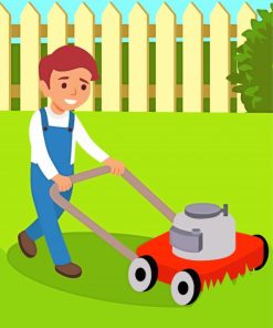 Boy Cutting Grass With Lawn Mower paint by number