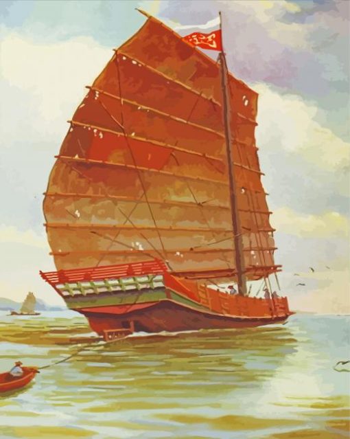 Chinese Junk Boat Art paint by number